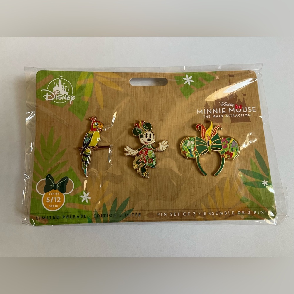 Disney Park Minnie Mouse Main Attraction LR Pin Set Enchanted Tiki Room 5/12 New